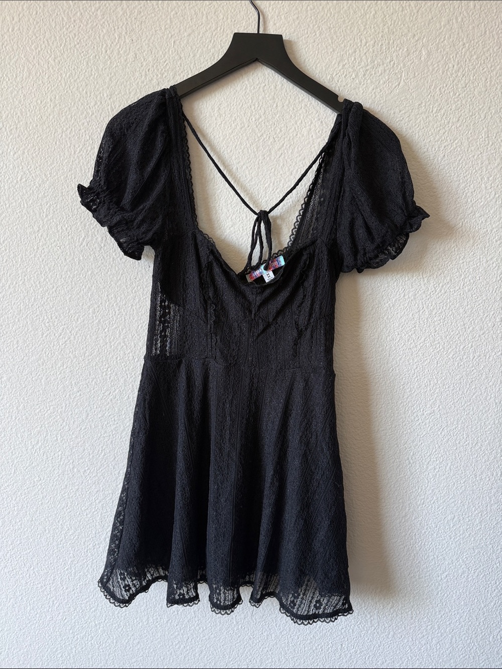 Urban Outfitters Black Lace Mini Dress with Puff Sleeves